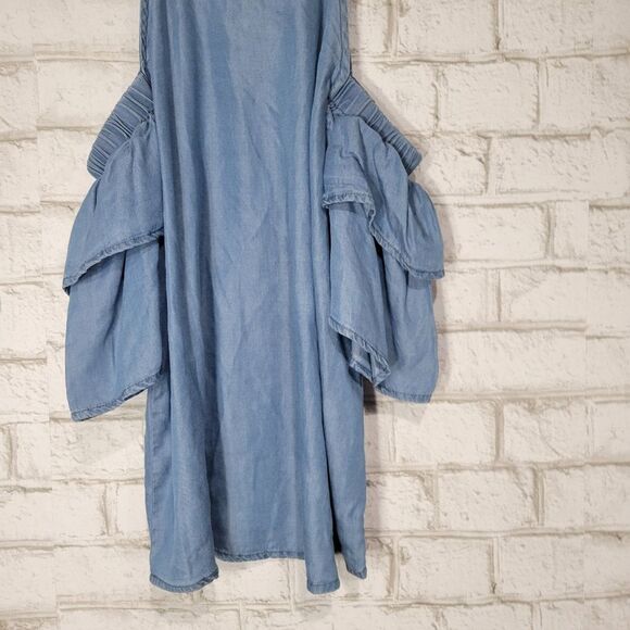 Blue Rain lyocell blue open shoulder top - Picture 4 of 12